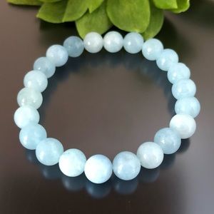 Aquamarine 8mm Natural Stone Beads Stretchable Bracelet